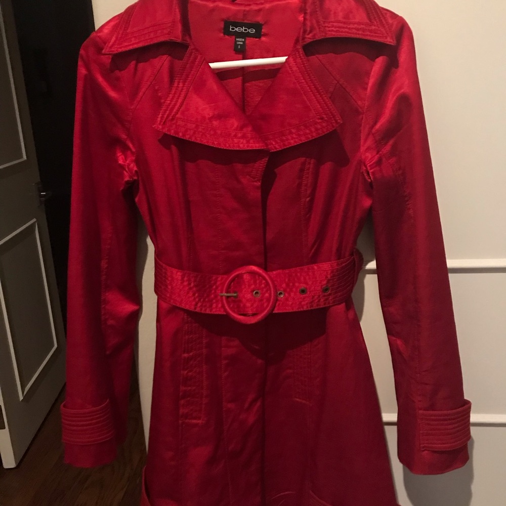 Bebe Bright Red Trench Coat with Sheen - Picture 4 of 4